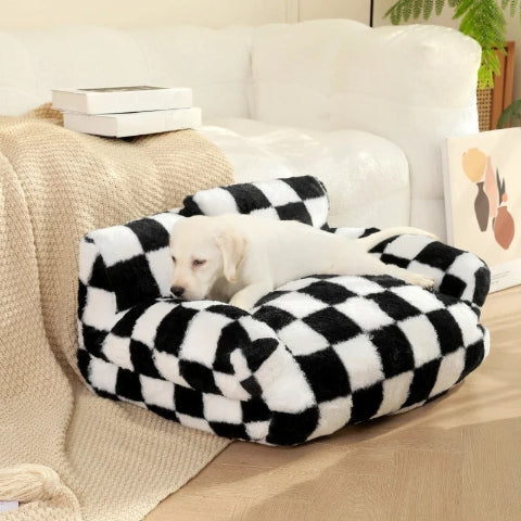 canape chien damier noir et blanc
