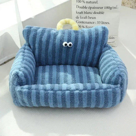canape pour chien raye bleu
