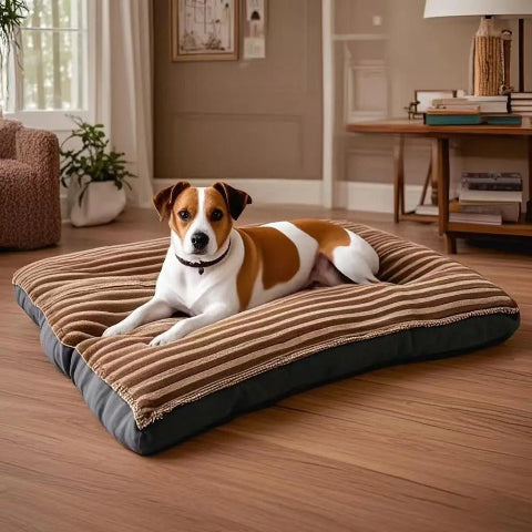 Coussin pour chien marron rayé