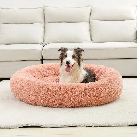 lit pour chien rond rose