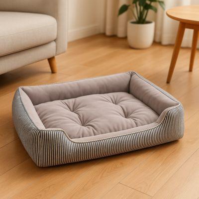 panier pour chien gris rayé