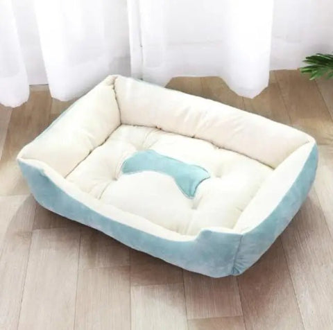 lit pour chien bleu os