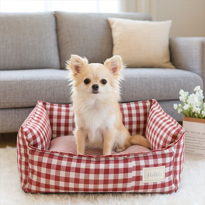 lit pour chien carreaux rouge 