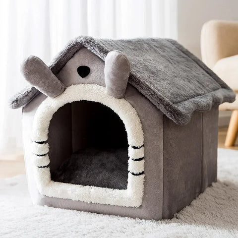 niche pour chien d'interieur maison grise 