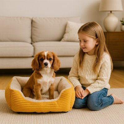 panier pour chien jaune rayé