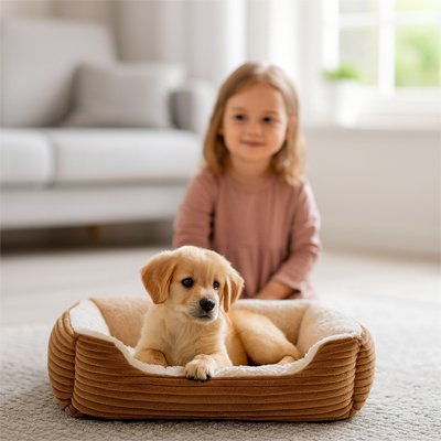 panier pour chien marron raye 